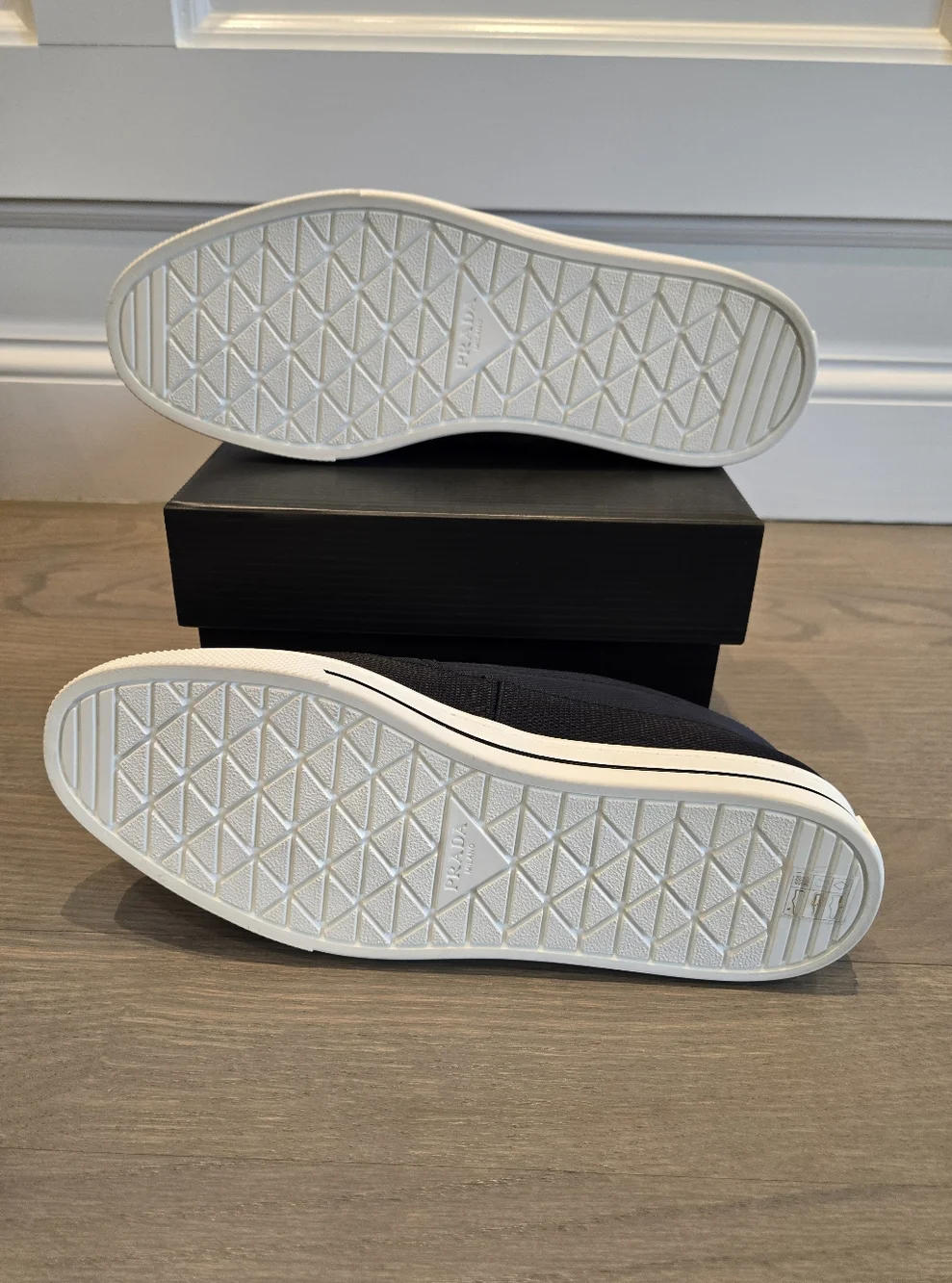 $1,020 PRADA Triangle Logo Slip-On Nylon Blue Sneakers UK 11 US 12 EU 45 BNIB